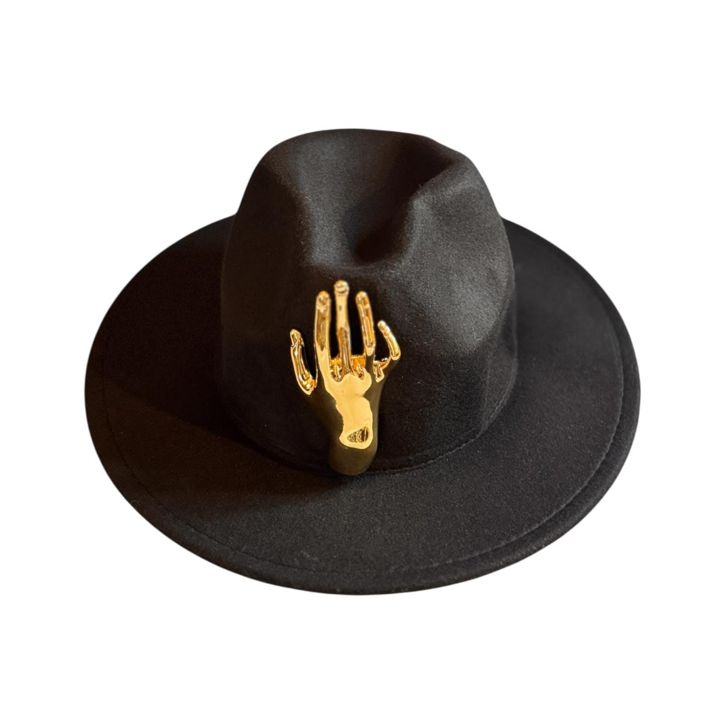 Halloween Gothic Black Fedora Hat – Unisex Costume Hat with Hand