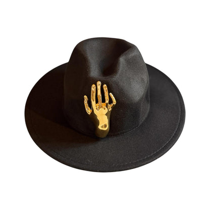 Halloween Gothic Black Fedora Hat – Unisex Costume Hat with Hand