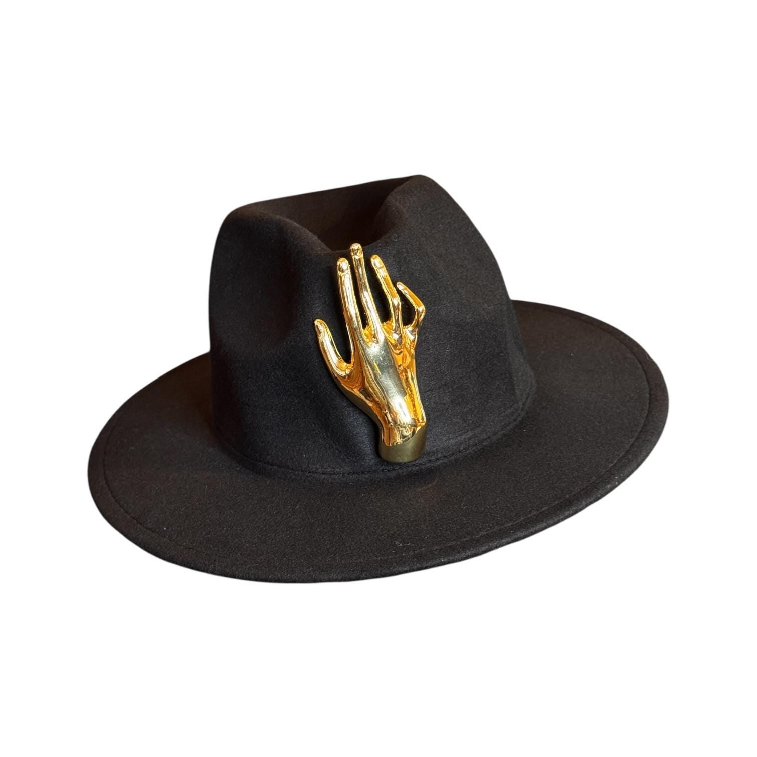 Halloween Gothic Black Fedora Hat – Unisex Costume Hat with Hand