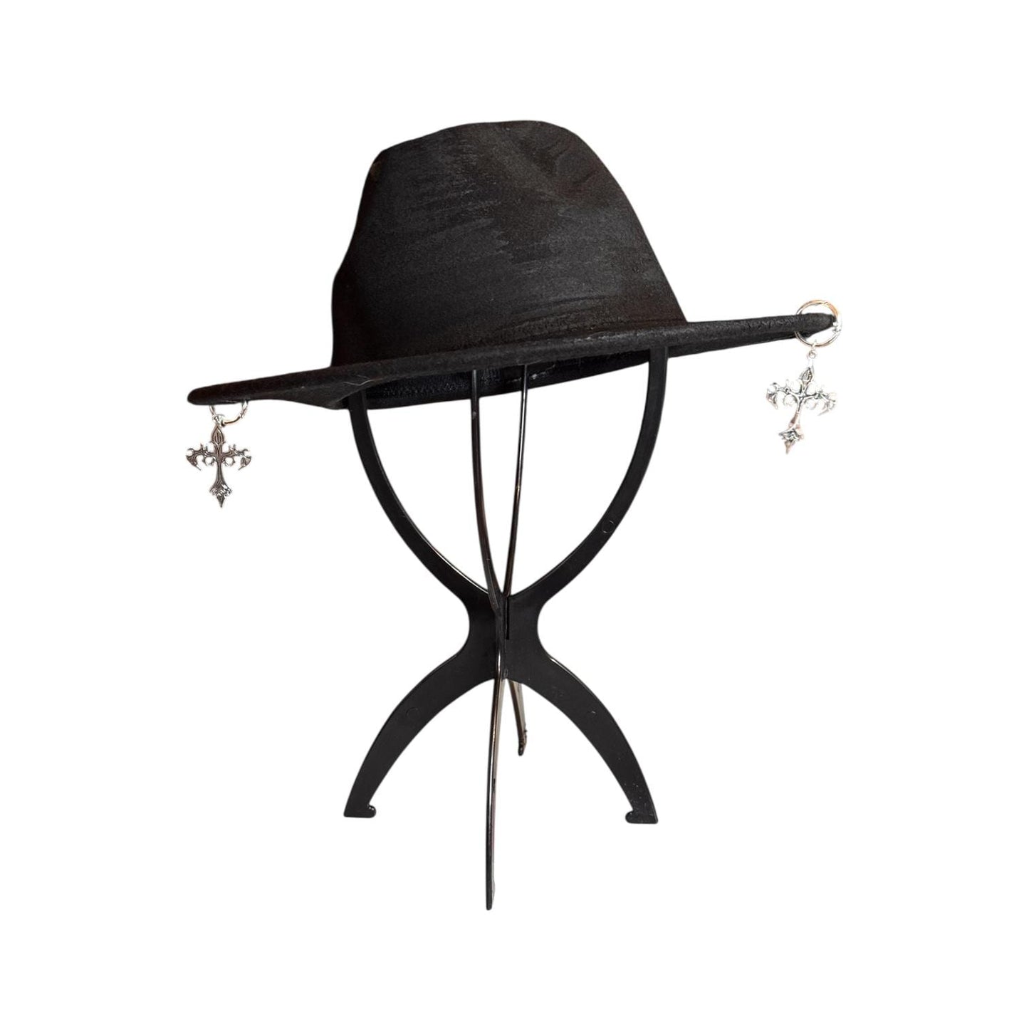 Gothic Cross Charm Black Hat – Spooky Halloween Costume Accessory