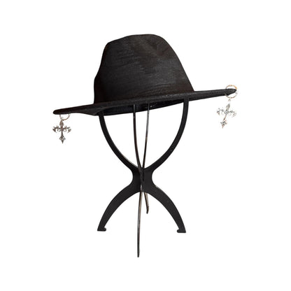 Gothic Cross Charm Black Hat – Spooky Halloween Costume Accessory