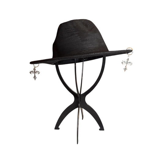 Gothic Cross Charm Black Hat – Spooky Halloween Costume Accessory