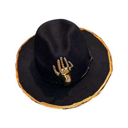 Halloween Gothic Black Fedora Hat – Unisex Costume Hat with Hand