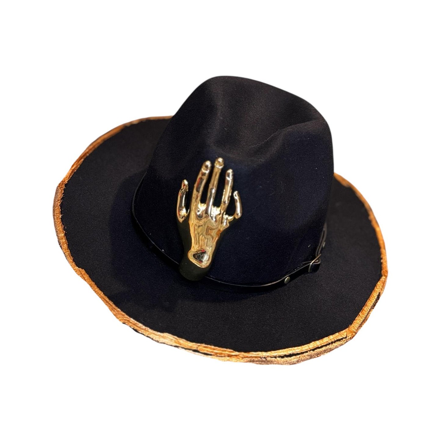 Halloween Gothic Black Fedora Hat – Unisex Costume Hat with Hand
