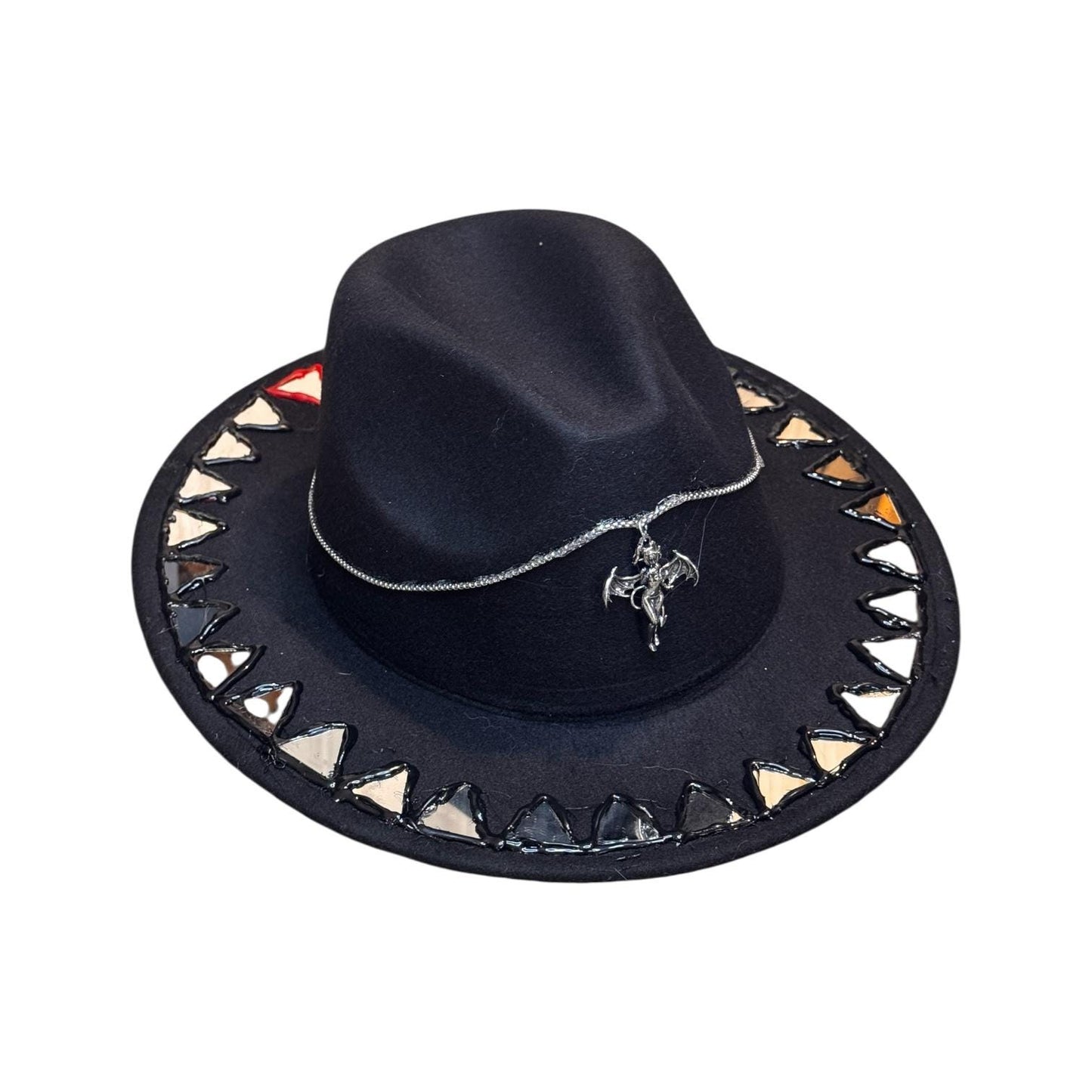 Succubus Fedora: Gothic Black Hat with Bat-Winged Pendant