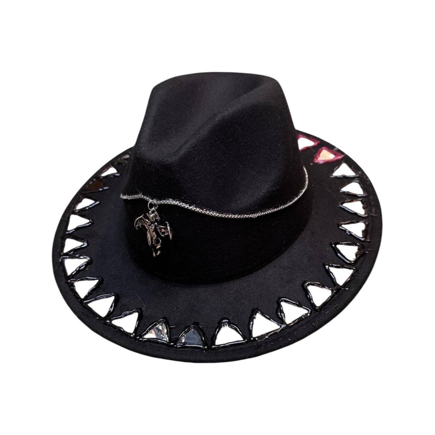 Succubus Fedora: Gothic Black Hat with Bat-Winged Pendant