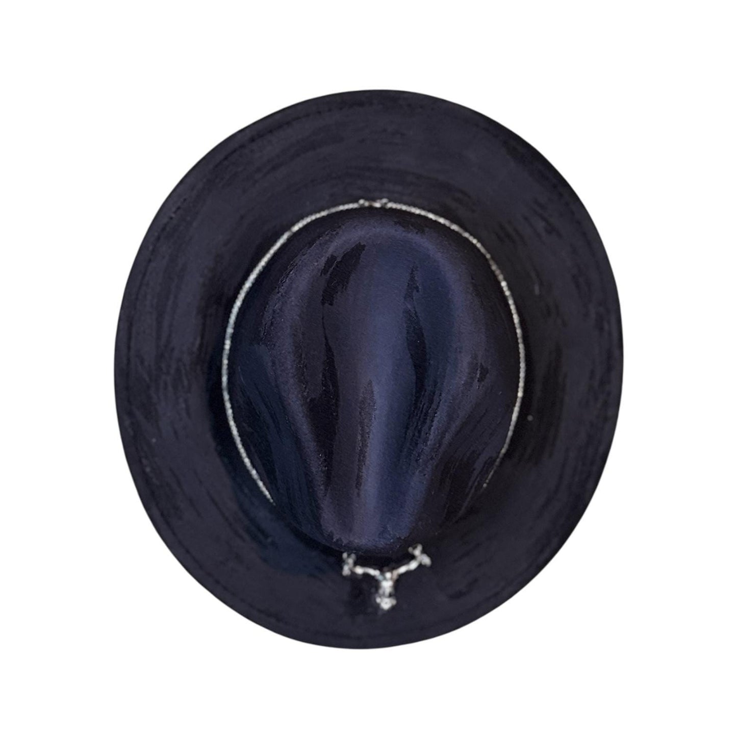 Black Halloween Succubus Witch Hat – Gothic Festival Fedora with Silver Demon Pendant, Dark Rave Accessory, Handmade by Ilgaz Kuren