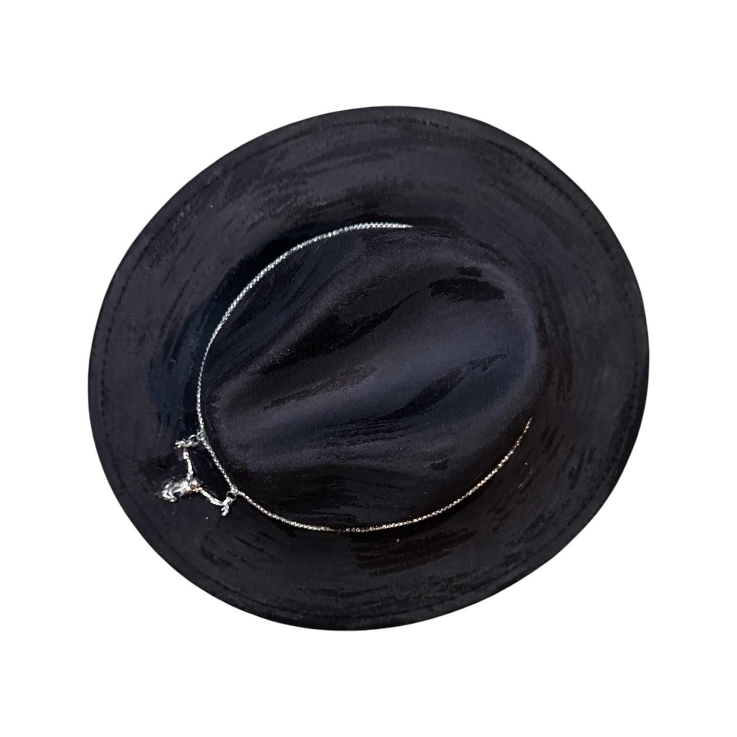 Black Halloween Succubus Witch Hat – Gothic Festival Fedora with Silver Demon Pendant, Dark Rave Accessory, Handmade by Ilgaz Kuren