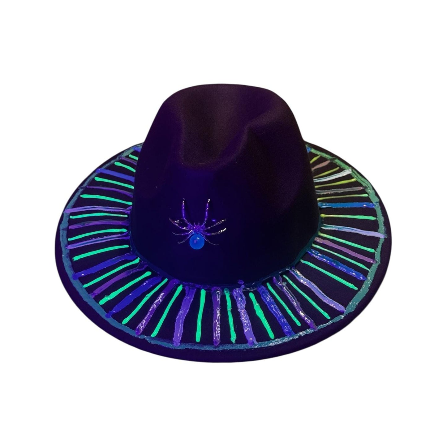 Hand-Painted Halloween Fedora: UV Reactive Spider Web Rave Hat