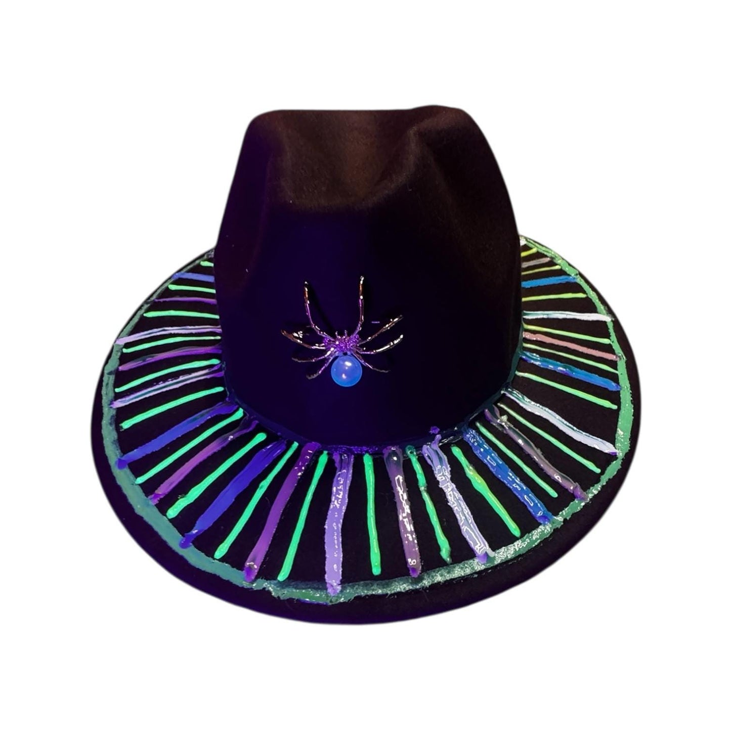 Hand-Painted Halloween Fedora: UV Reactive Spider Web Rave Hat