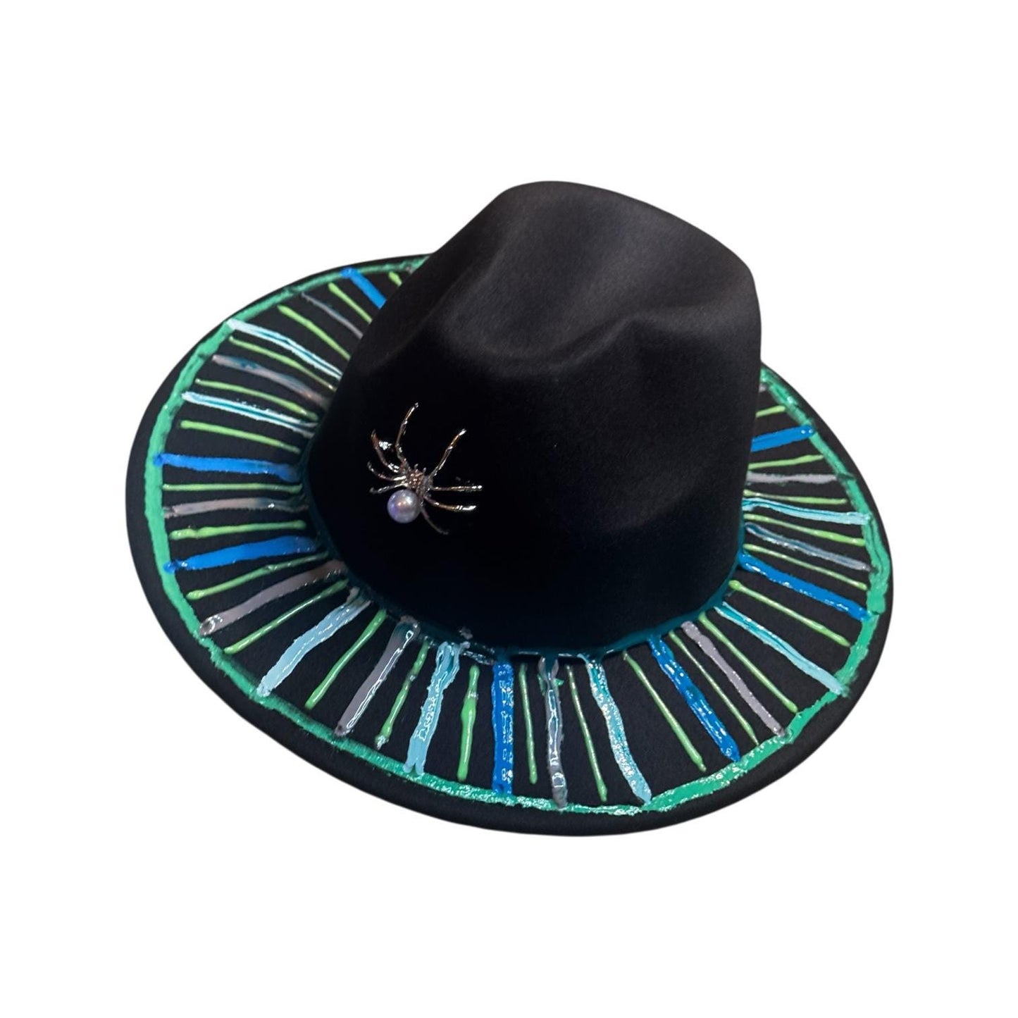 Hand-Painted Halloween Fedora: UV Reactive Spider Web Rave Hat