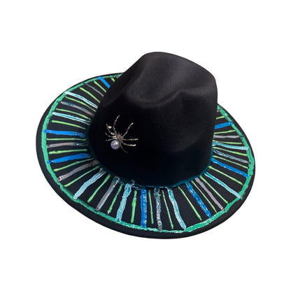 Hand-Painted Halloween Fedora: UV Reactive Spider Web Rave Hat
