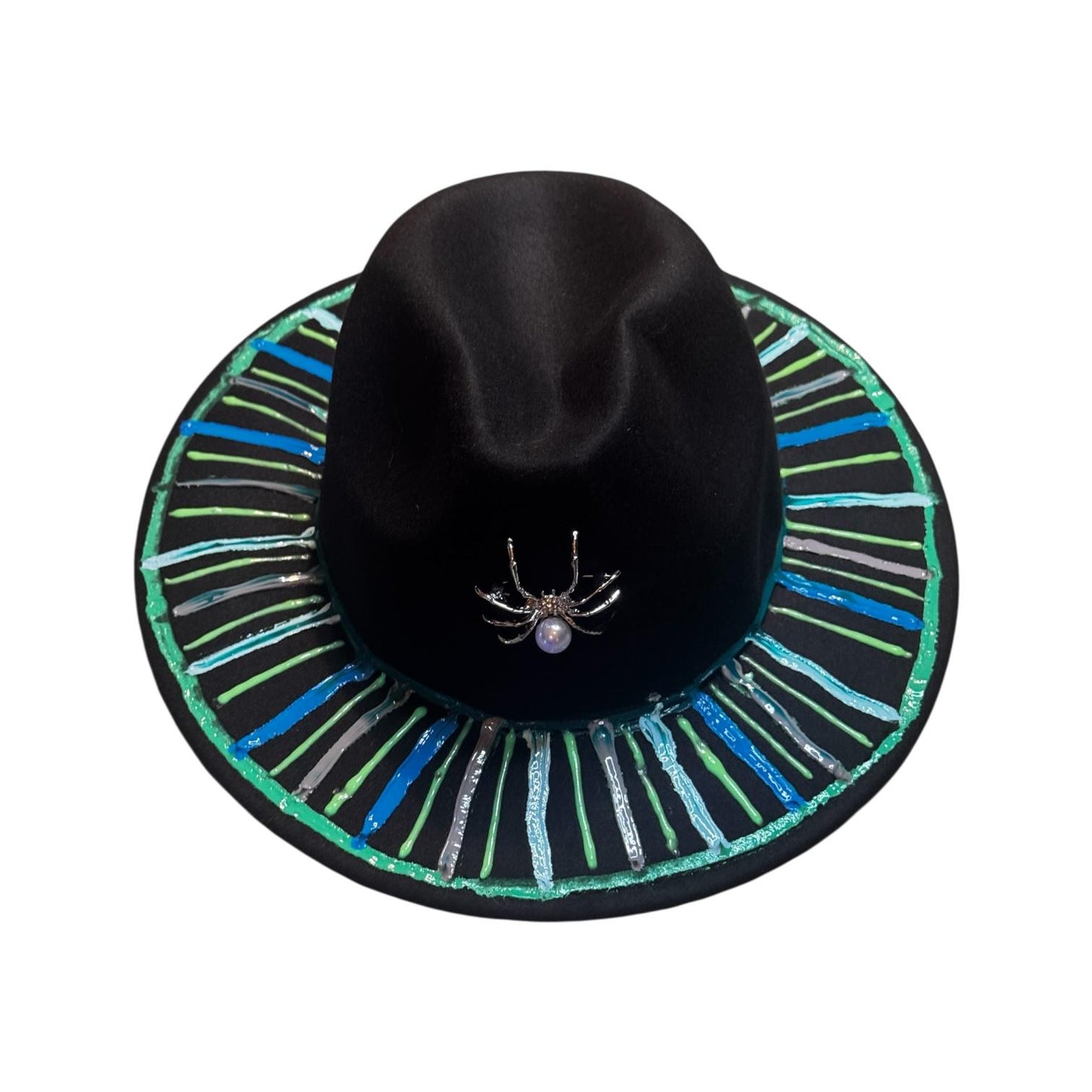 Hand-Painted Halloween Fedora: UV Reactive Spider Web Rave Hat