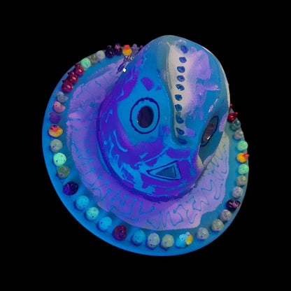 Hand-Painted UV Reactive Mask Hat: Festival Rave Wearable Art