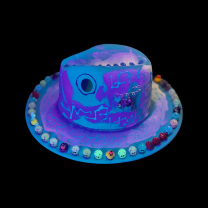 Hand-Painted UV Reactive Mask Hat: Festival Rave Wearable Art
