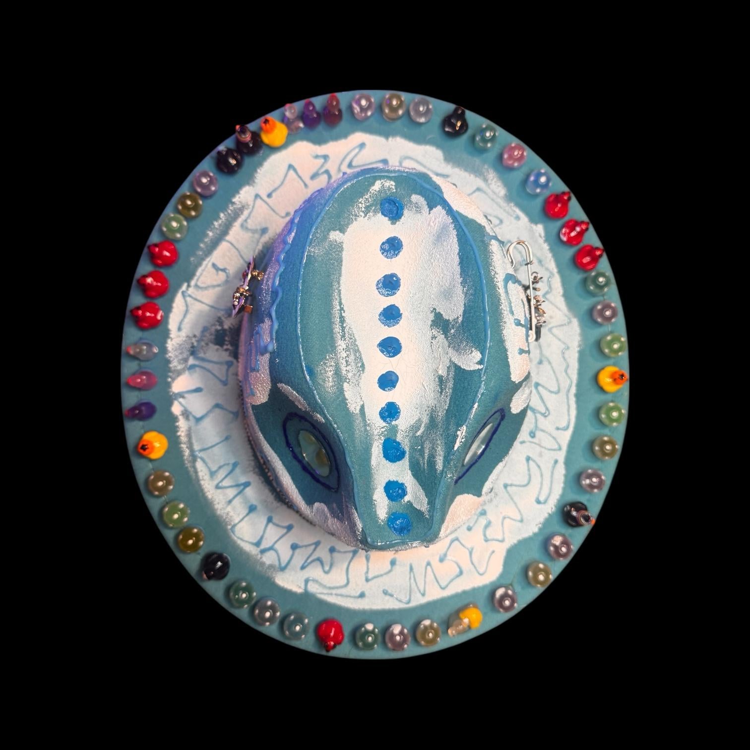 Hand-Painted UV Reactive Mask Hat: Festival Rave Wearable Art