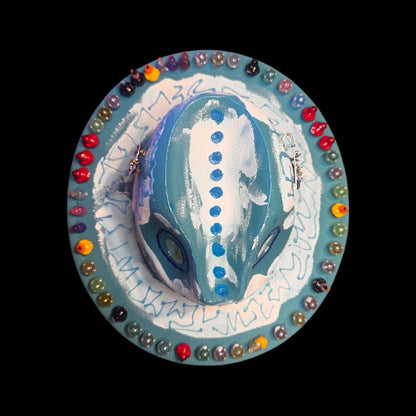 Hand-Painted UV Reactive Mask Hat: Festival Rave Wearable Art