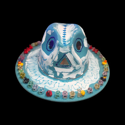 Hand-Painted UV Reactive Mask Hat: Festival Rave Wearable Art