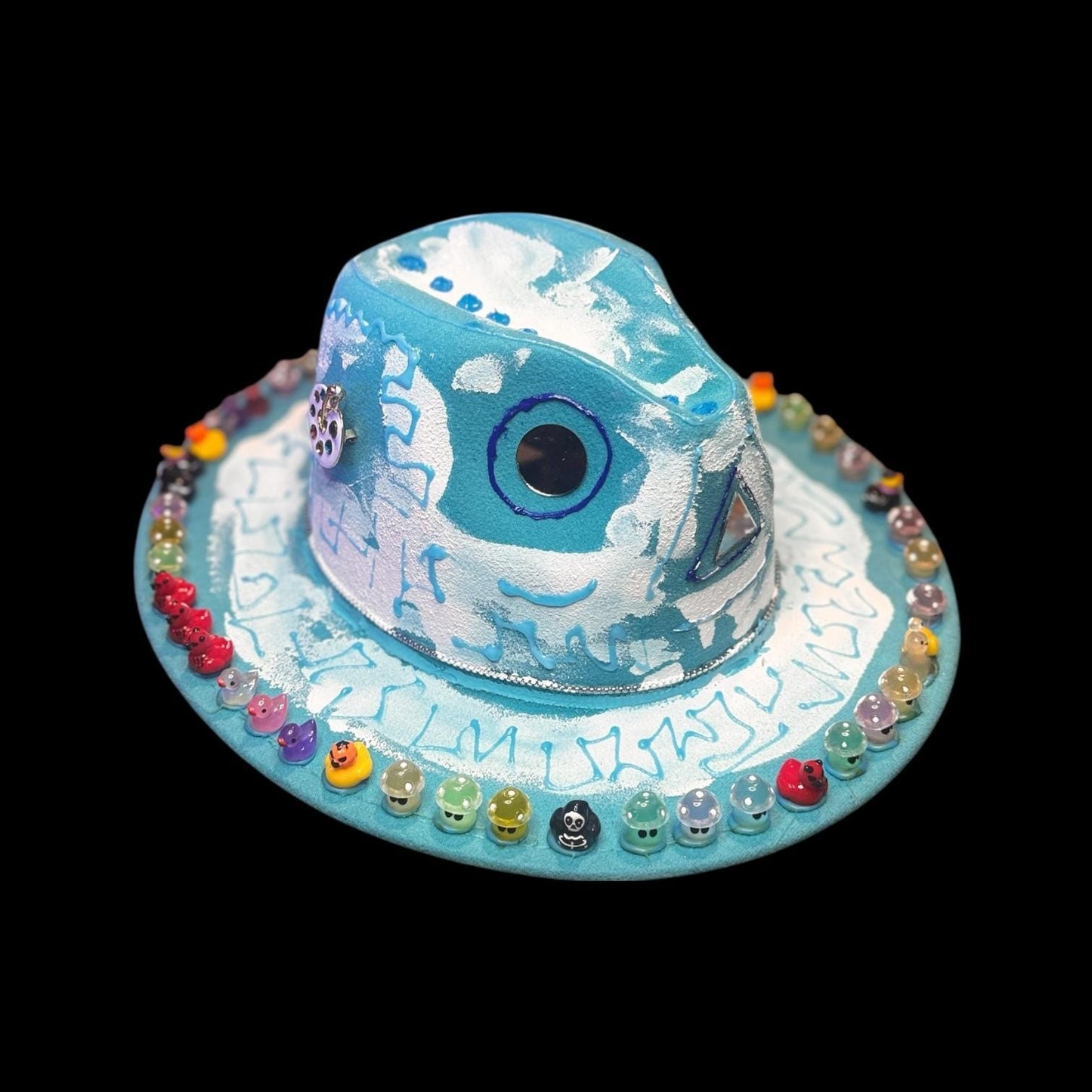 Hand-Painted UV Reactive Mask Hat: Festival Rave Wearable Art