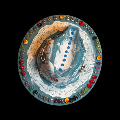 Hand-Painted UV Reactive Mask Hat: Festival Rave Wearable Art