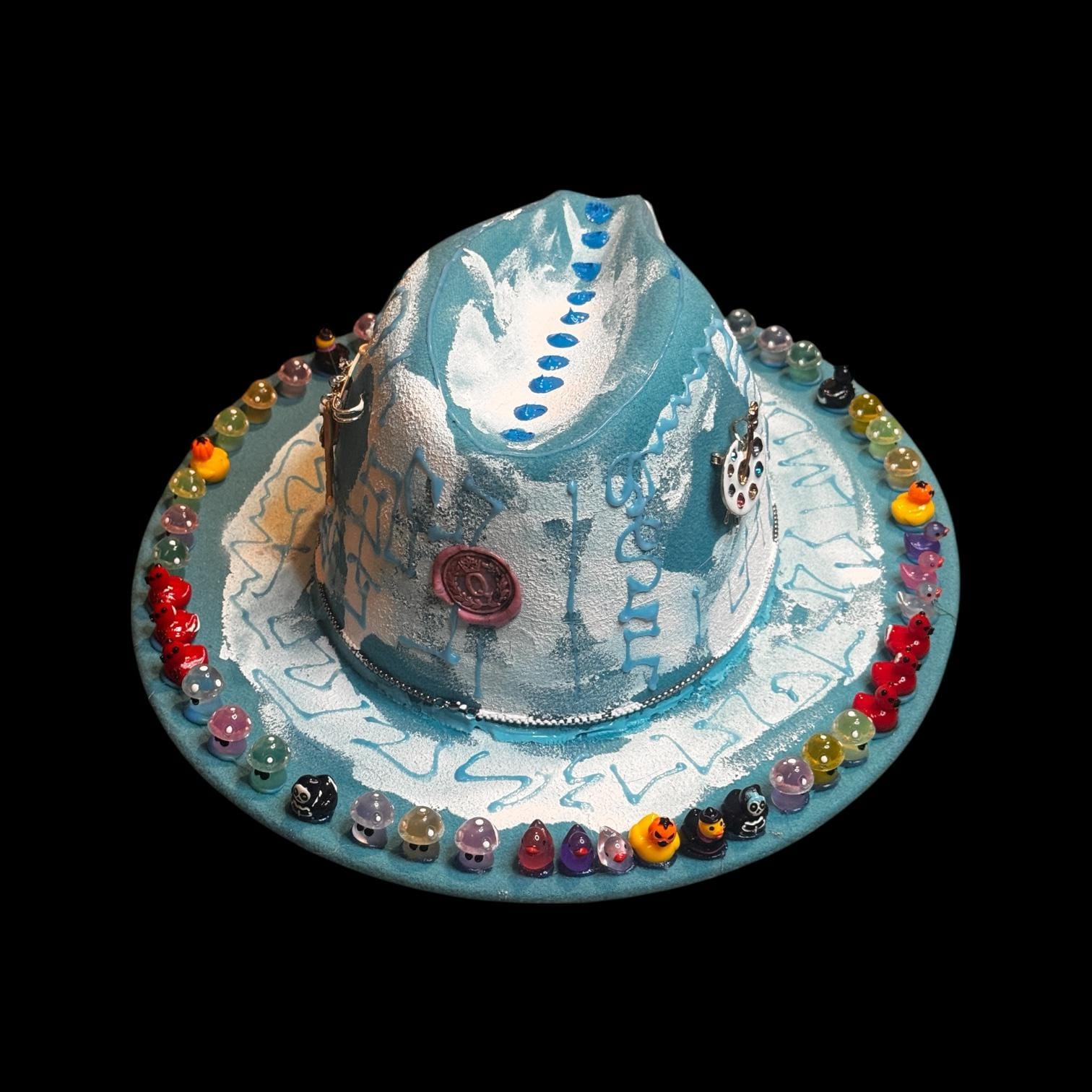 Hand-Painted UV Reactive Mask Hat: Festival Rave Wearable Art