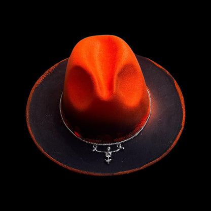 Hand-Painted Inferno Skull Fedora Hat: Gothic Rave Halloween Costume
