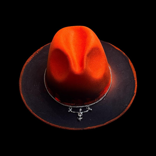 Hand-Painted Inferno Skull Fedora Hat: Gothic Rave Halloween Costume