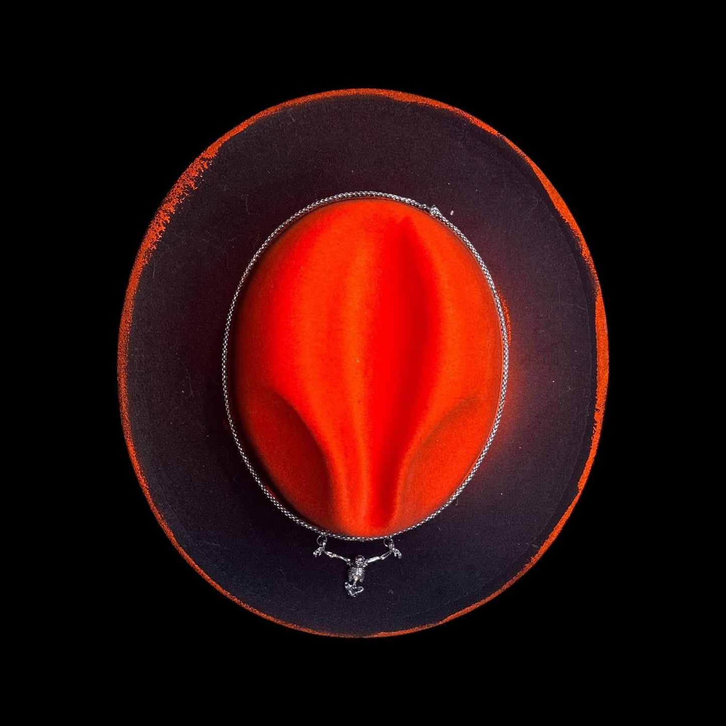 Hand-Painted Inferno Skull Fedora Hat: Gothic Rave Halloween Costume