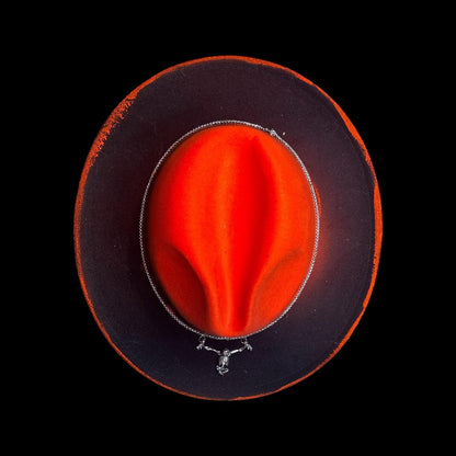 Hand-Painted Inferno Skull Fedora Hat: Gothic Rave Halloween Costume