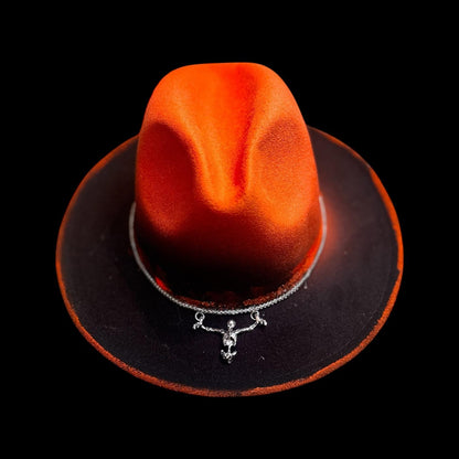 Hand-Painted Inferno Skull Fedora Hat: Gothic Rave Halloween Costume