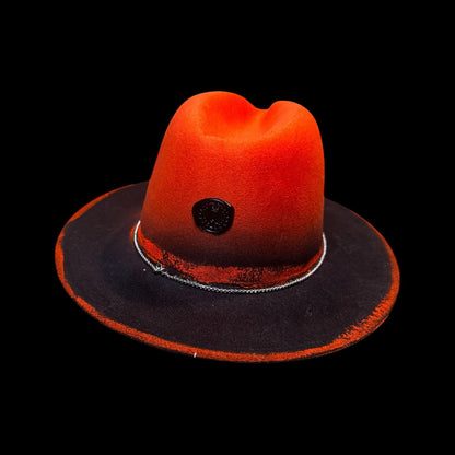 Hand-Painted Inferno Skull Fedora Hat: Gothic Rave Halloween Costume