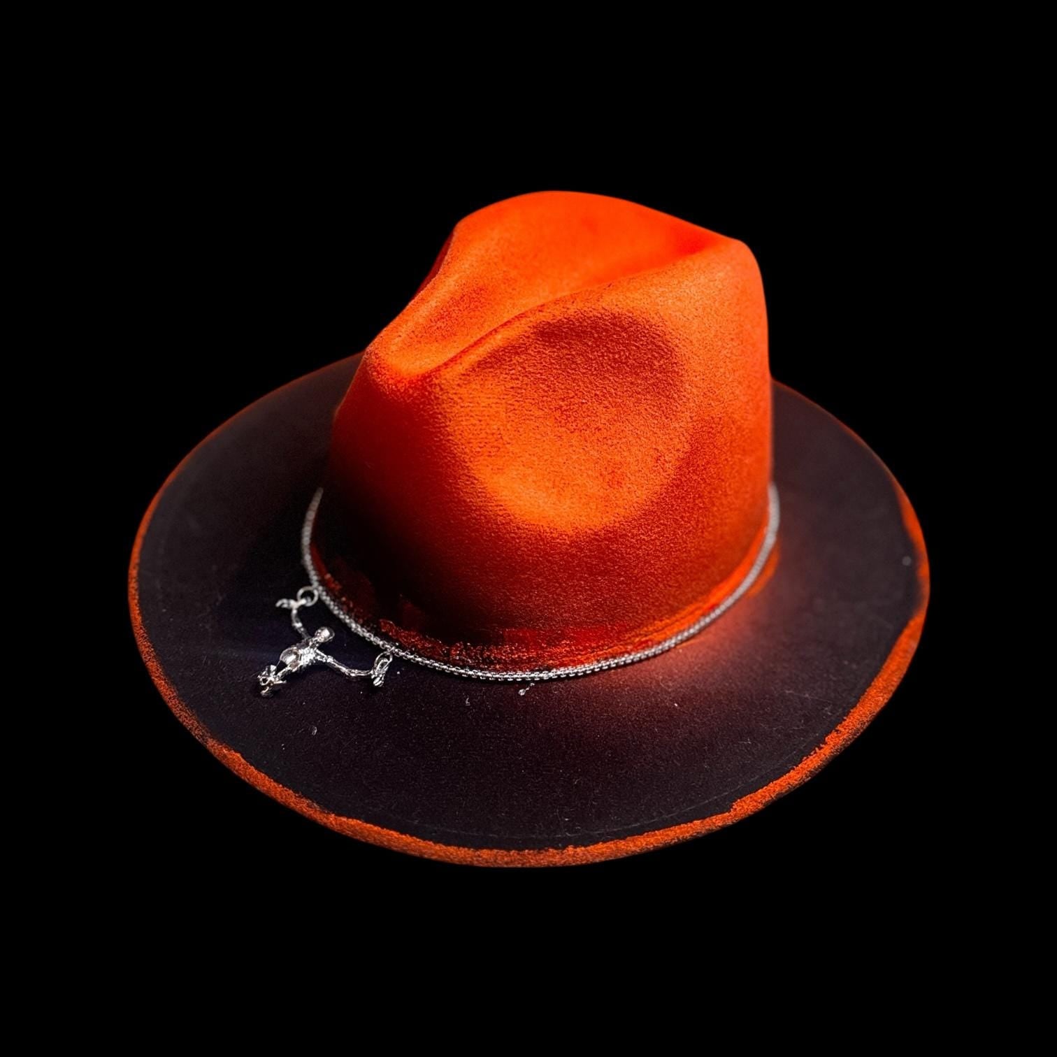 Hand-Painted Inferno Skull Fedora Hat: Gothic Rave Halloween Costume