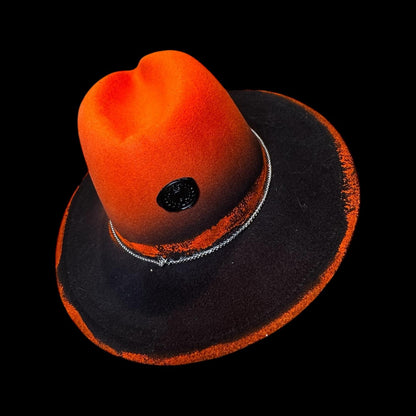 Hand-Painted Inferno Skull Fedora Hat: Gothic Rave Halloween Costume