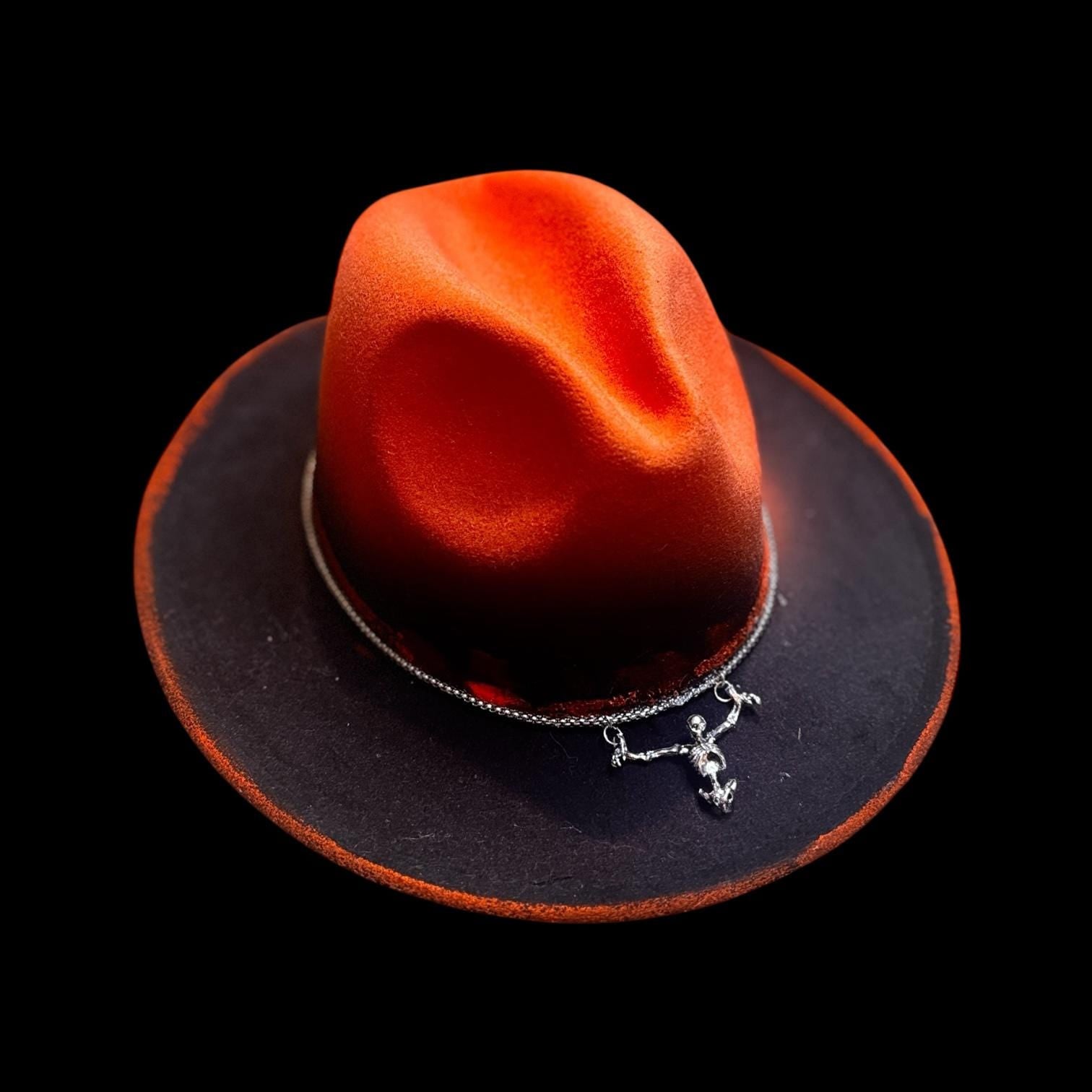 Hand-Painted Inferno Skull Fedora Hat: Gothic Rave Halloween Costume