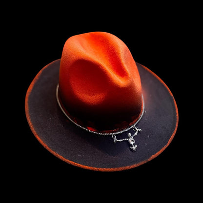 Hand-Painted Inferno Skull Fedora Hat: Gothic Rave Halloween Costume