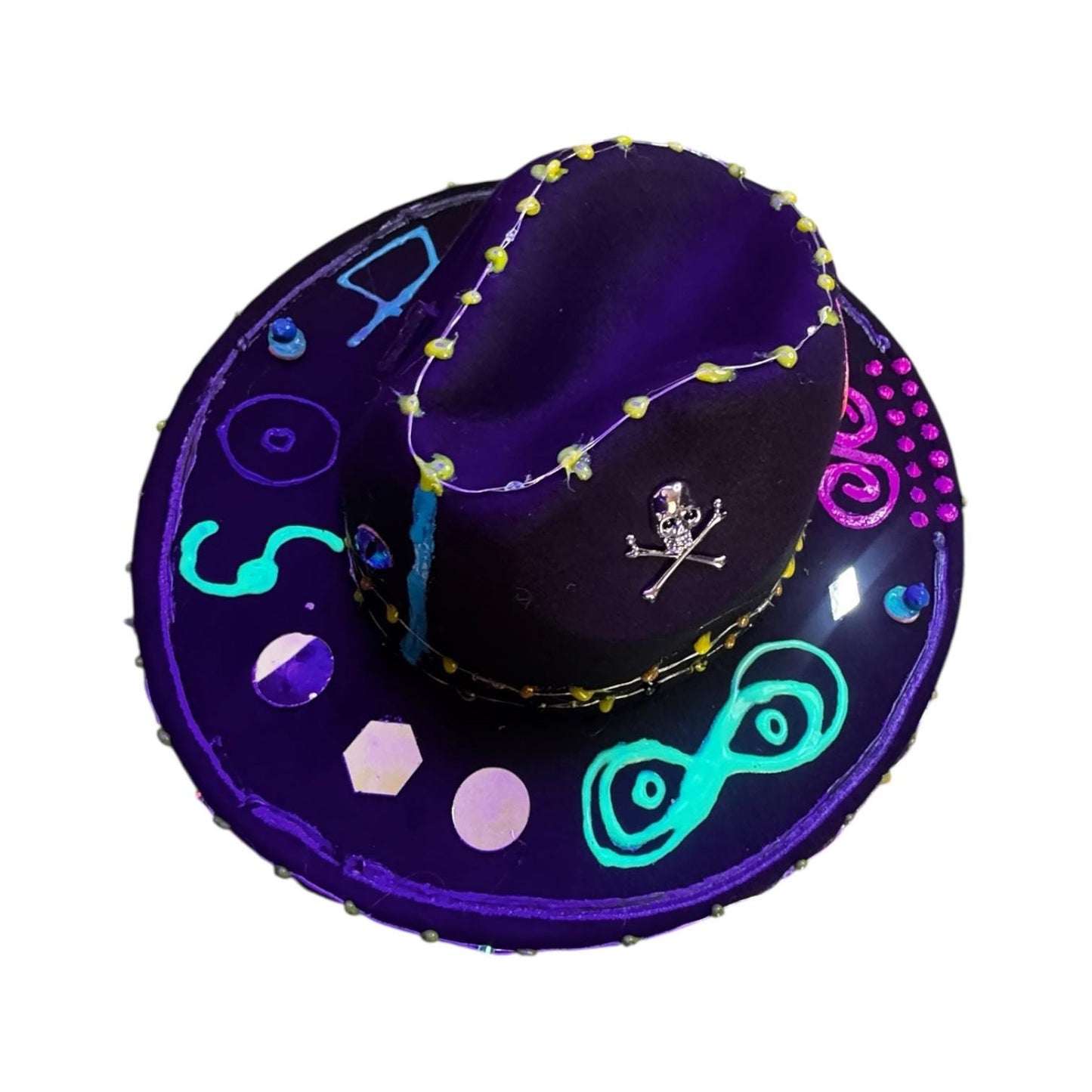 Cosmic Enigma – Glow-in-the-Dark Halloween Fedora with LED Lights & Mystical Symbols