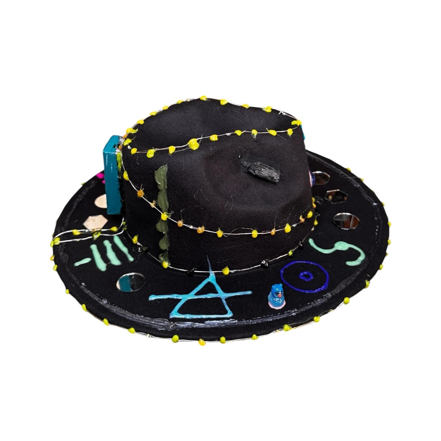 Cosmic Enigma – Glow-in-the-Dark Halloween Fedora with LED Lights & Mystical Symbols