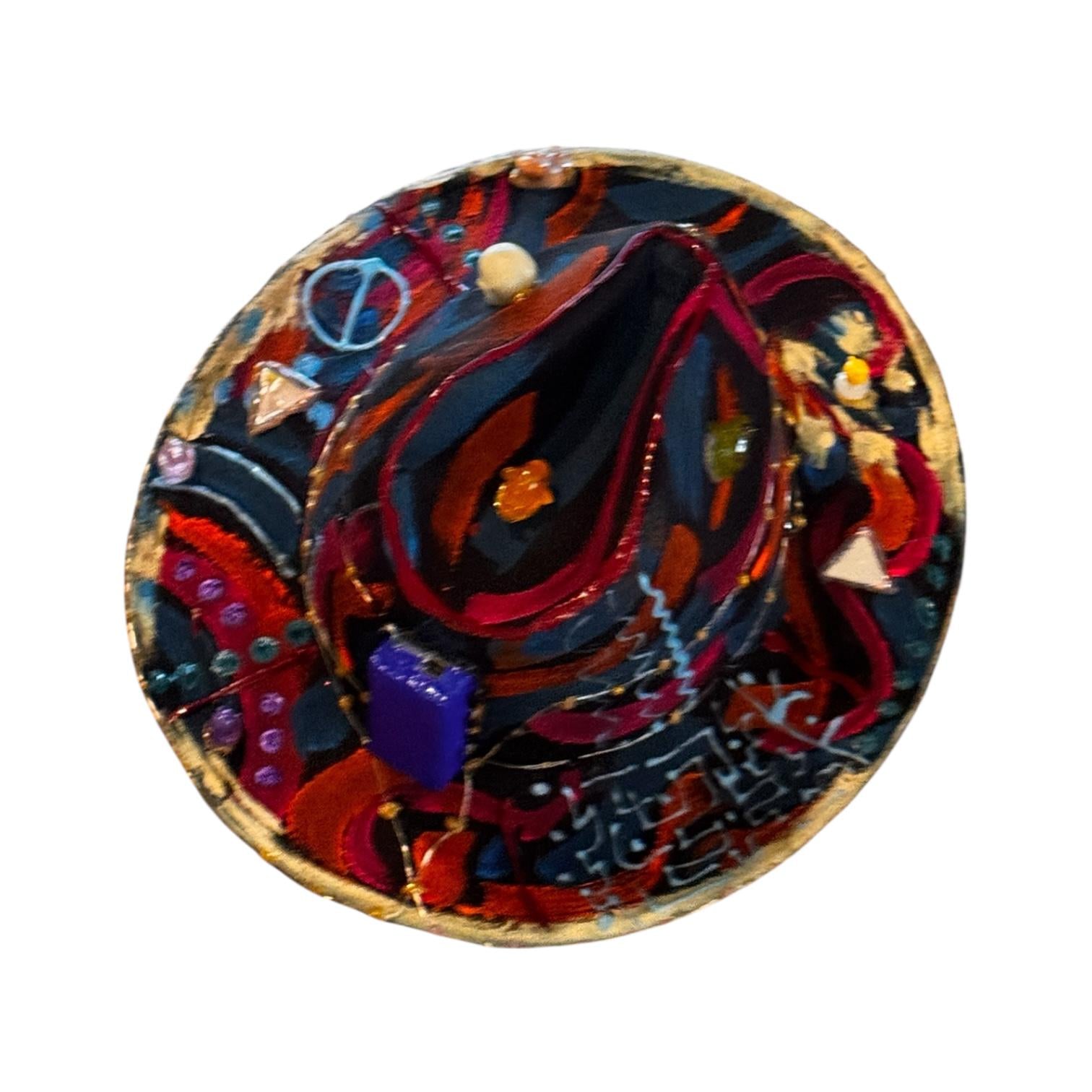 Hand-Painted Psychedelic Skull Fedora: UV Neon Glow Festival Hat