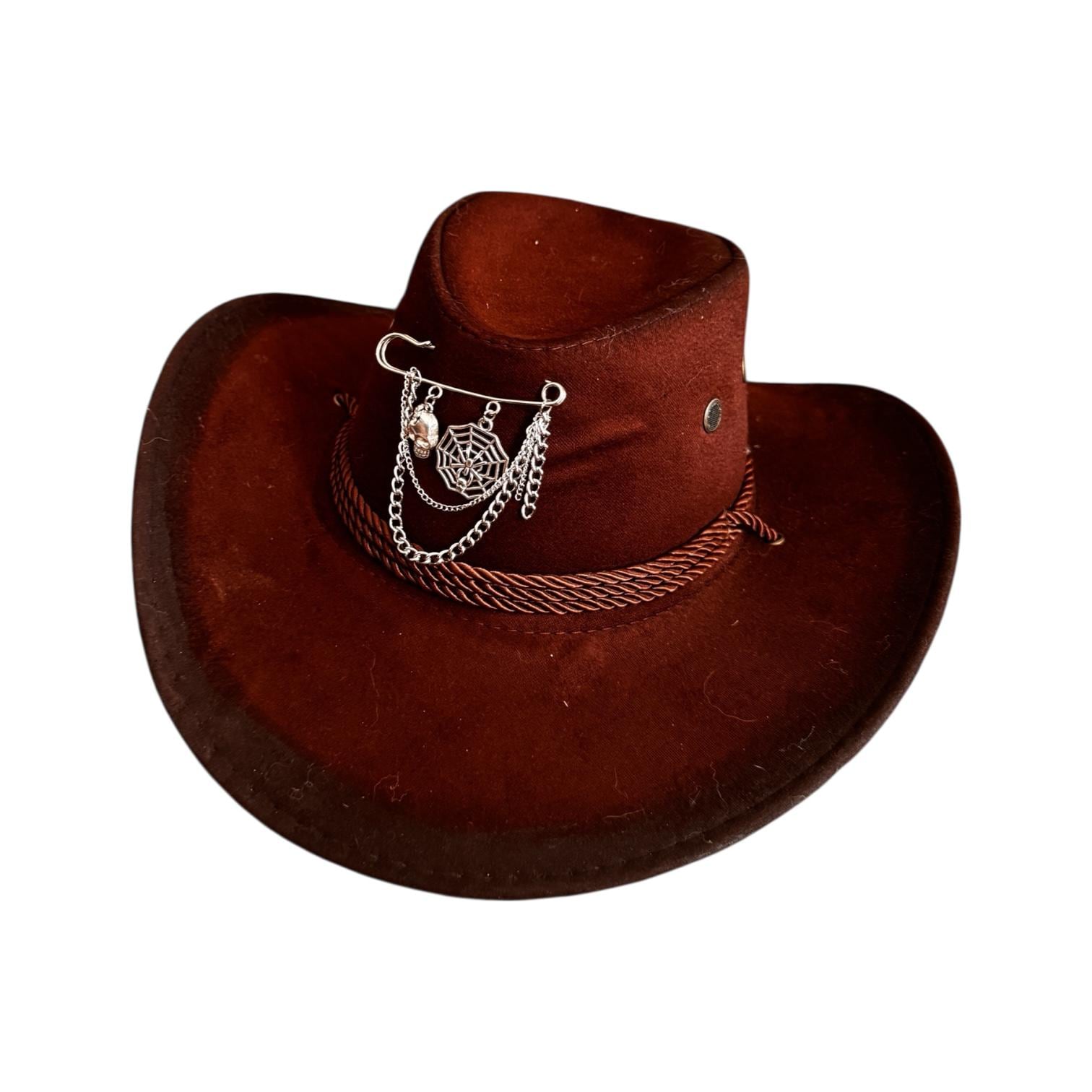 Handmade Gothic Cowboy Hat: Spiderweb Skull Charm, Festival Costume