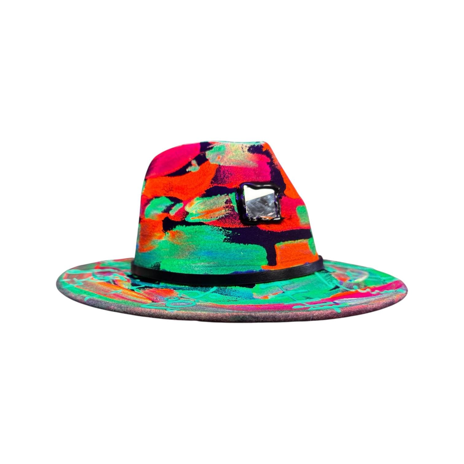 Neon Halloween Fedora Hat: Hand-Painted Glow Rave Festival Hat