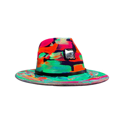 Neon Halloween Fedora Hat: Hand-Painted Glow Rave Festival Hat