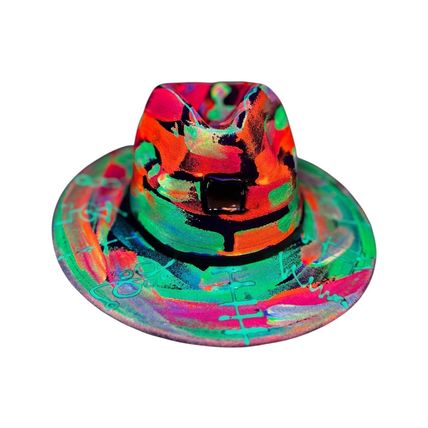 Neon Halloween Fedora Hat: Hand-Painted Glow Rave Festival Hat