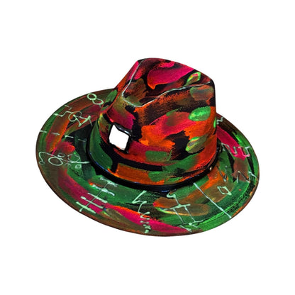 Neon Halloween Fedora Hat: Hand-Painted Glow Rave Festival Hat