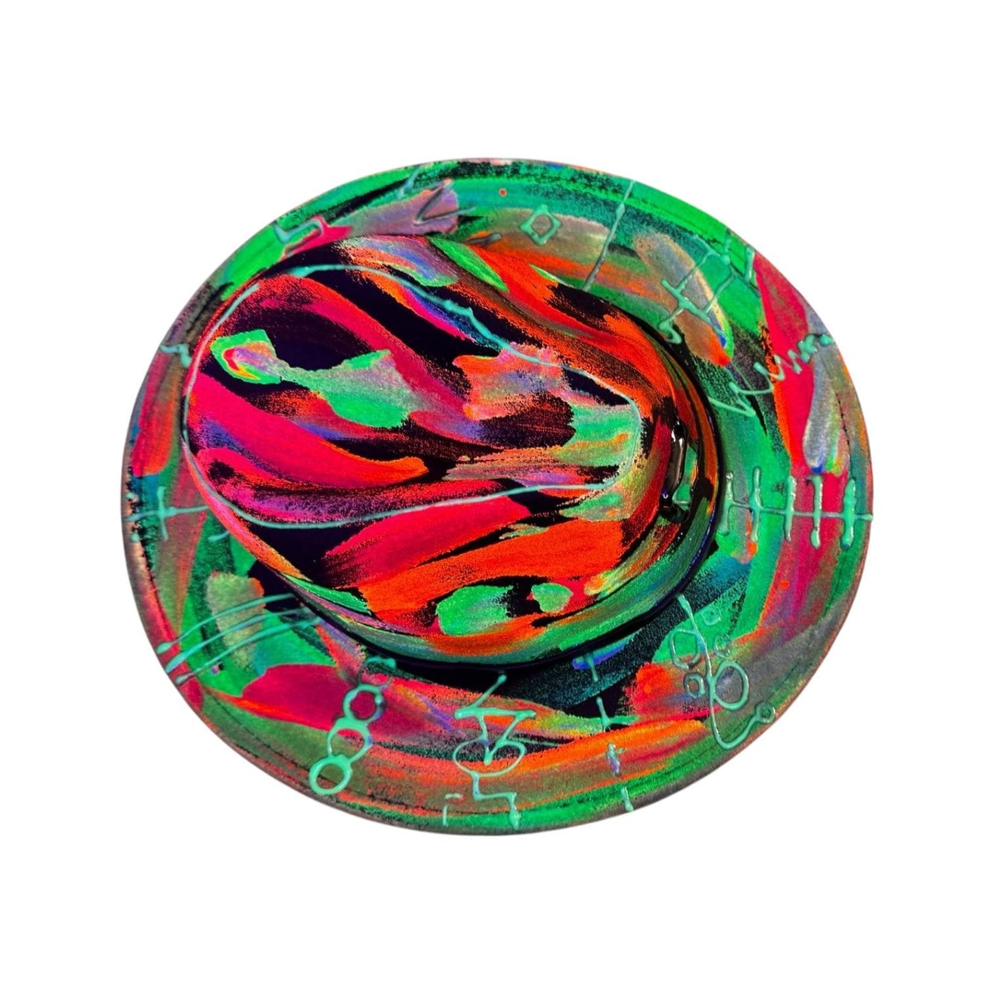 Neon Halloween Fedora Hat: Hand-Painted Glow Rave Festival Hat