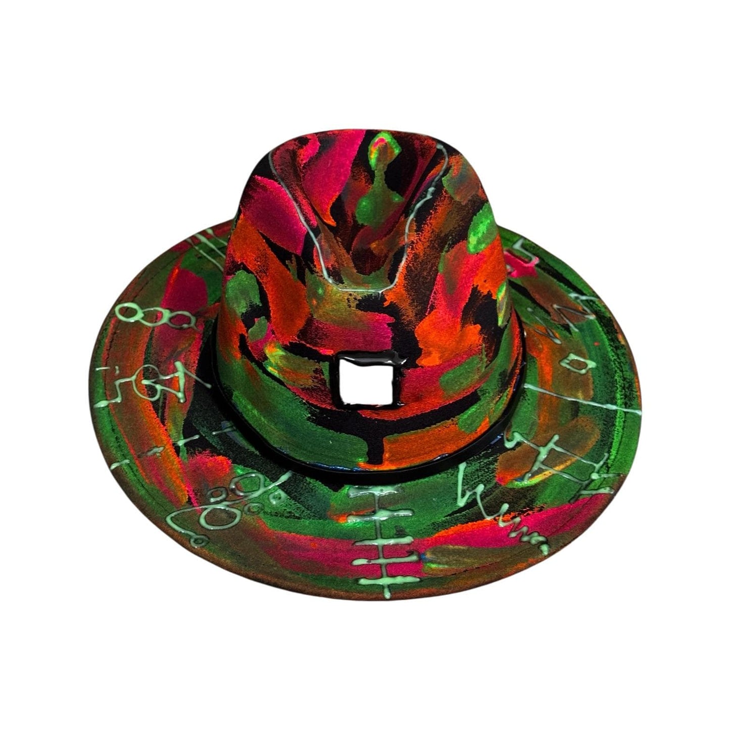 Neon Halloween Fedora Hat: Hand-Painted Glow Rave Festival Hat