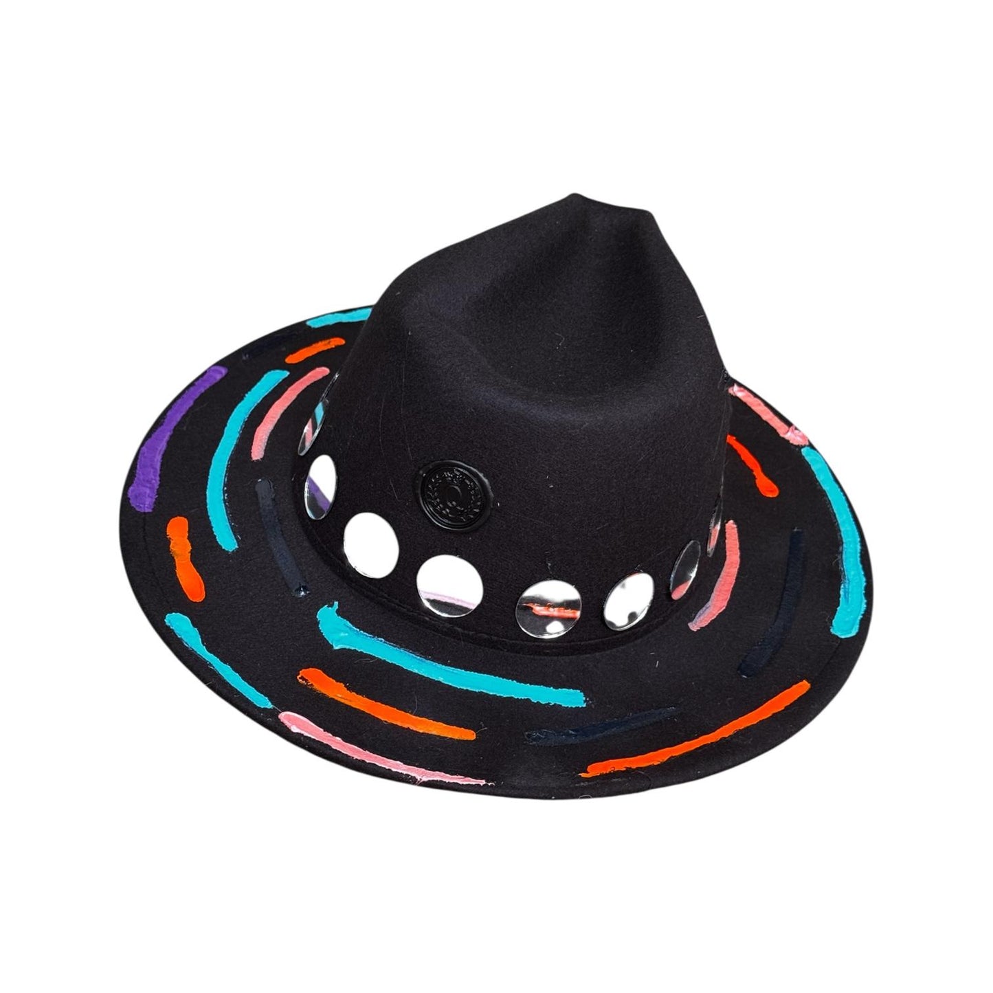 Cat’s Eye Eclipse – Hand-Painted Black Festival Hat with Cosmic Halloween Glow