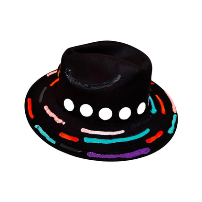 Cat’s Eye Eclipse – Hand-Painted Black Festival Hat with Cosmic Halloween Glow
