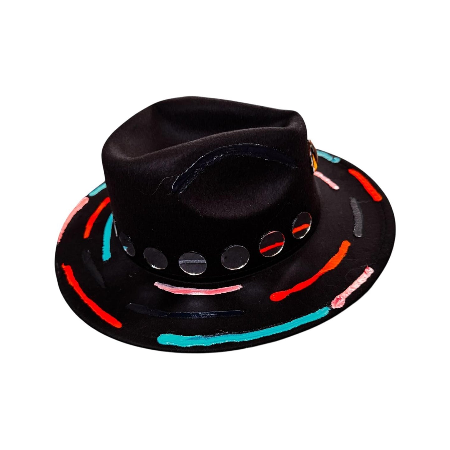 Cat’s Eye Eclipse – Hand-Painted Black Festival Hat with Cosmic Halloween Glow