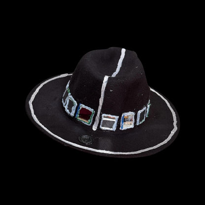 Black Wool Hat with Metallic Skeleton Hand & Geometric Accents