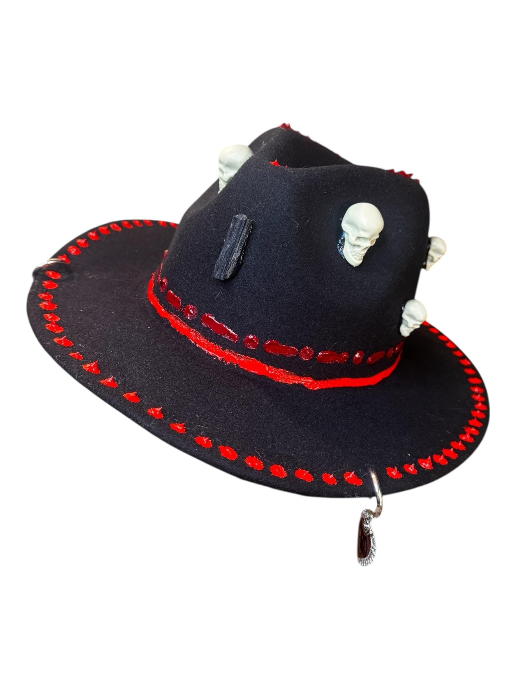 Handmade Black Felt Skull Hat: Gothic Halloween Festival Hat
